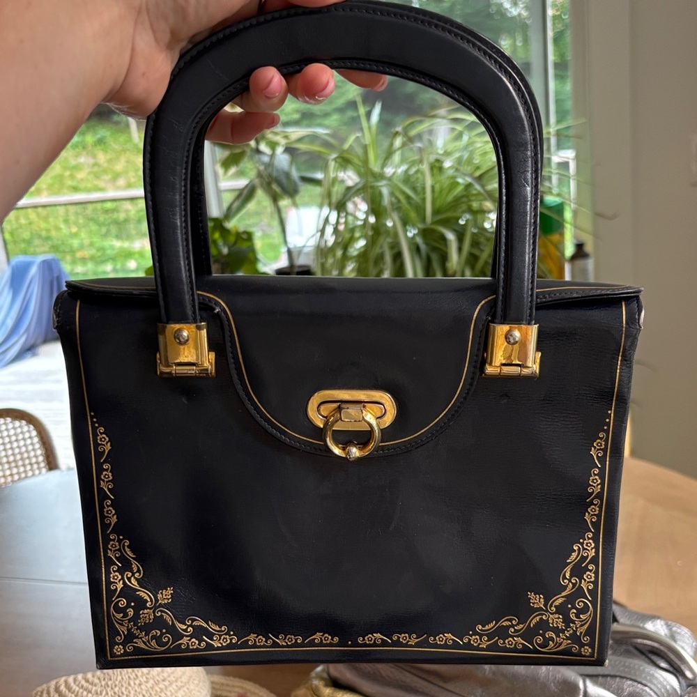 1920s Elegant Vintage Navy and Gold Women's Handbag